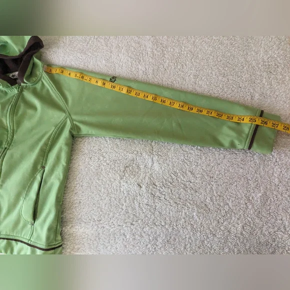 Columbia soft shell hoodie jacket, lined in fleece, lime green S. - Picture 4 of 10